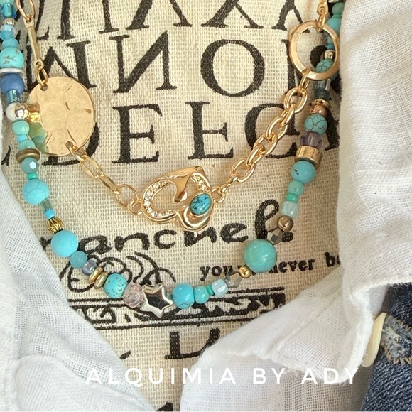 Alquimia Turquoise and gold Beaded Necklace gold DUO
